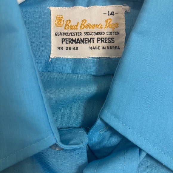 Vintage 1970s 1960s vivid BLUE button up shirt with collar XS/S - Picture 2 of 6